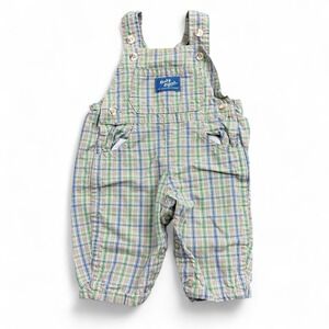 Vintage Oshkosh B'Gosh Overalls Baby 3-6 Months Beige Green Plaid Vestbak